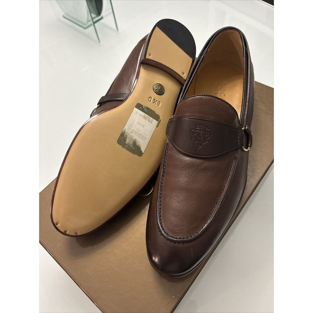 Gucci Men Auth G 8.5 US 9 Brown Leather Loafers Dress Shoes